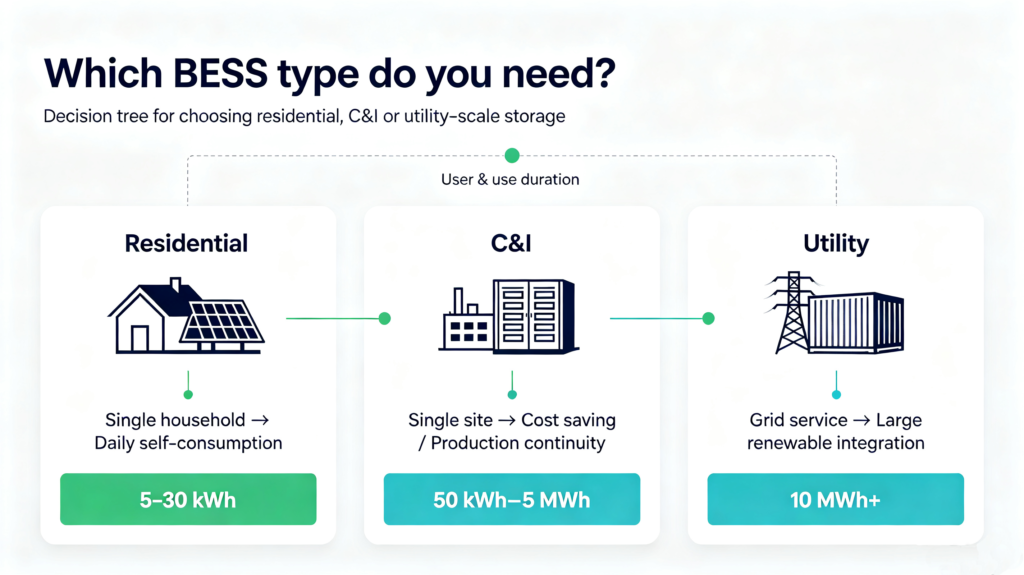 Decision tree for choosing residential, C&I or utility-scale storage