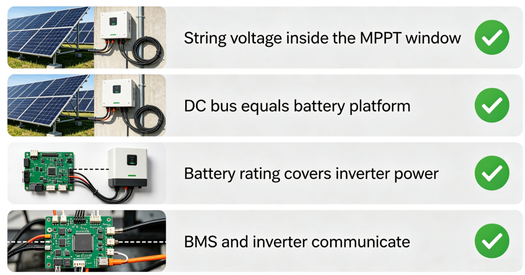Checklist of the four matching rules that decide whether pv panel kits work as one system