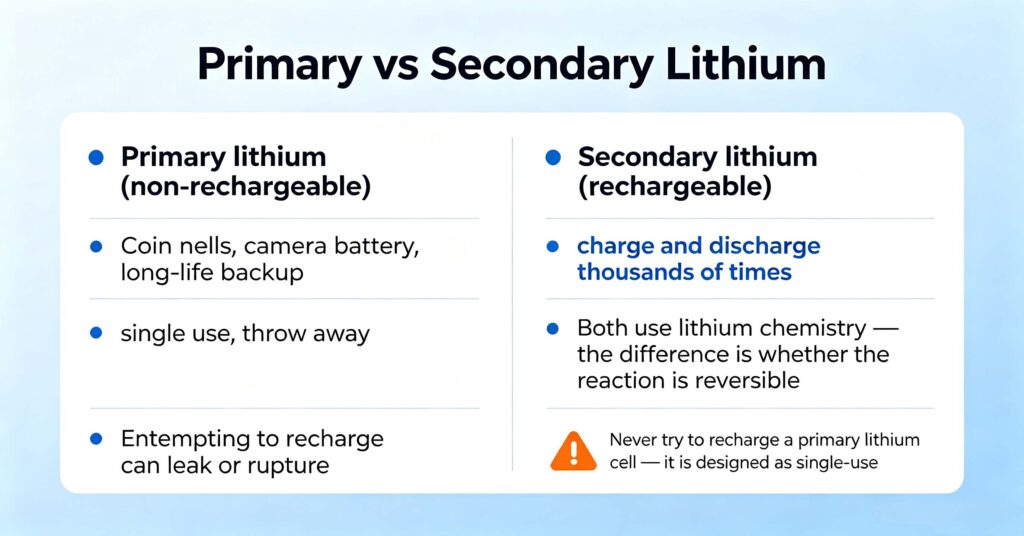 Are all lithium batteries rechargeable primary vs secondary rechargeable comparison diagram