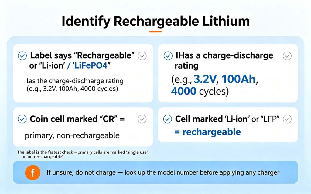 Are all lithium batteries rechargeable identification label li ion lifepo4 primary cell checklist