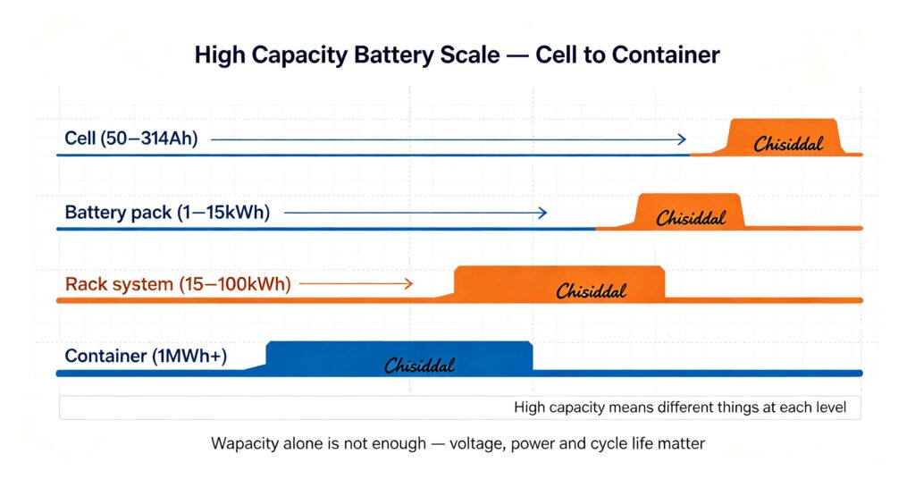 high capacity batteries scale from cell to pack to rack to container energy storage guide