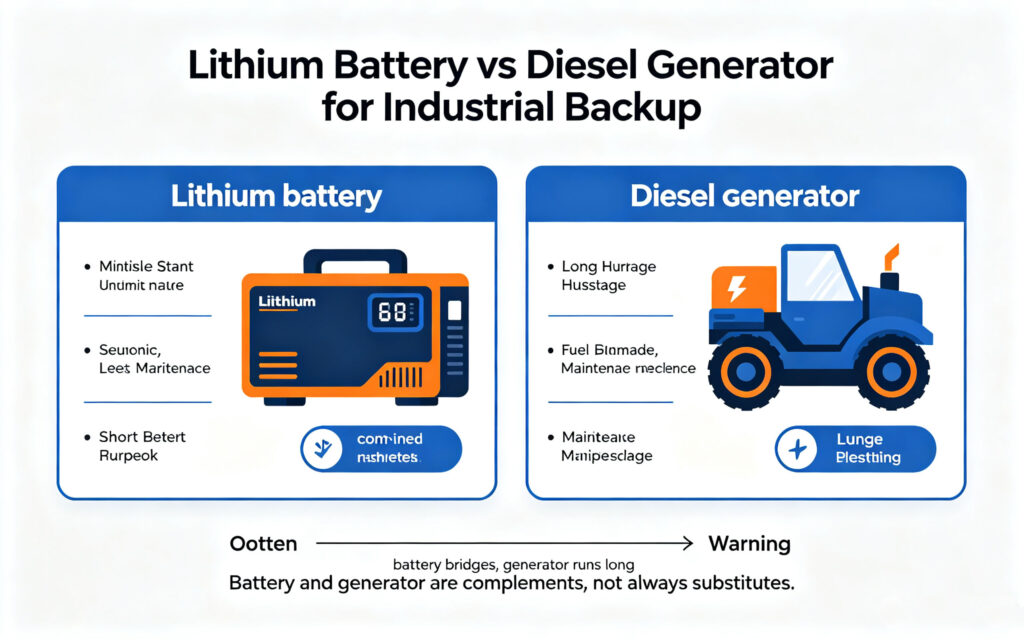 industrial plant backup power service lithium battery vs diesel generator comparison