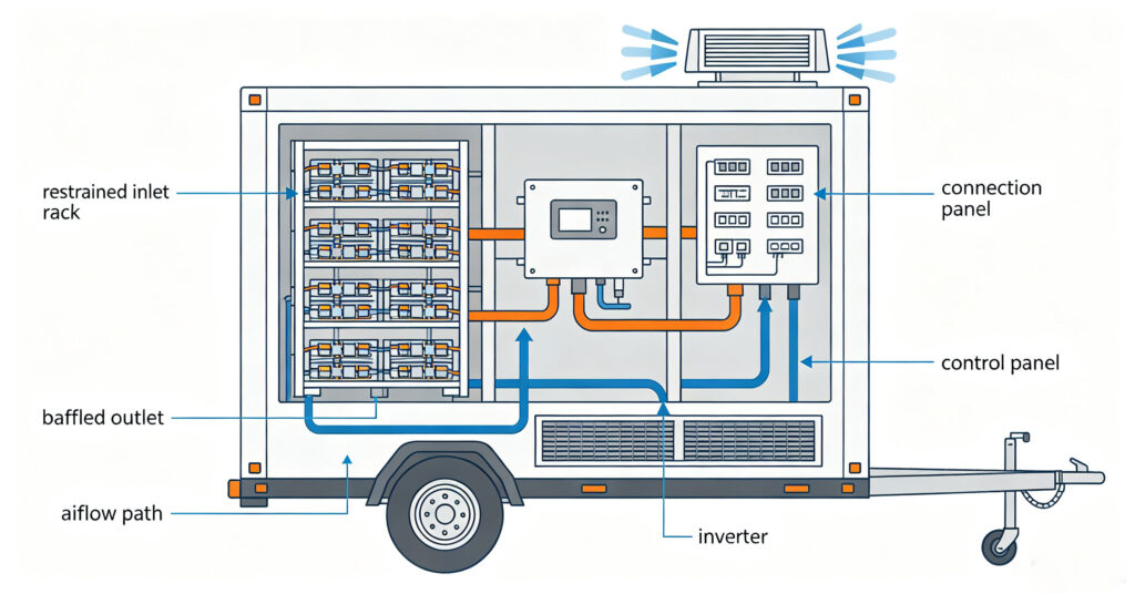 Trailer-mounted mobile battery energy storage system deployed at a site with solar input