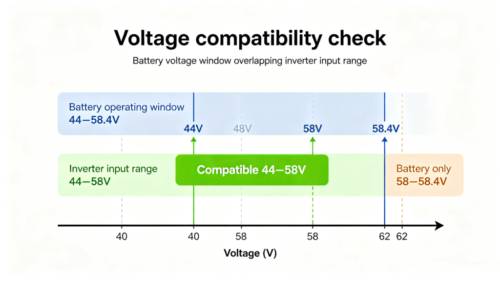 Battery voltage window overlapping inverter input range
