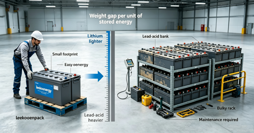 Lithium deep cycle battery pack compared with a heavy lead-acid battery bank