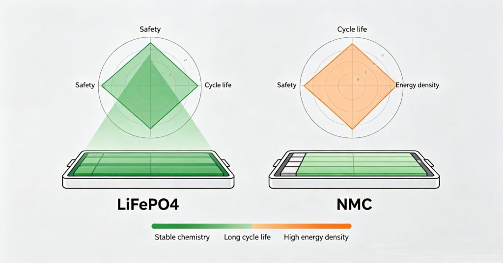Comparison of LiFePO4 and NMC lithium battery chemistries
