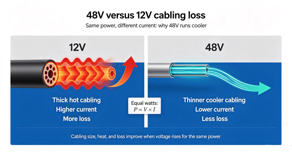 48V versus 12V cabling loss